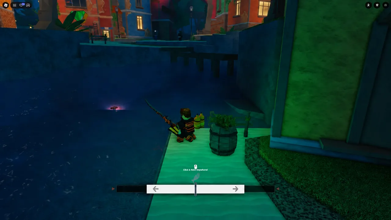 The reeling control bar in Fisch showing left and right arrows during a catch
