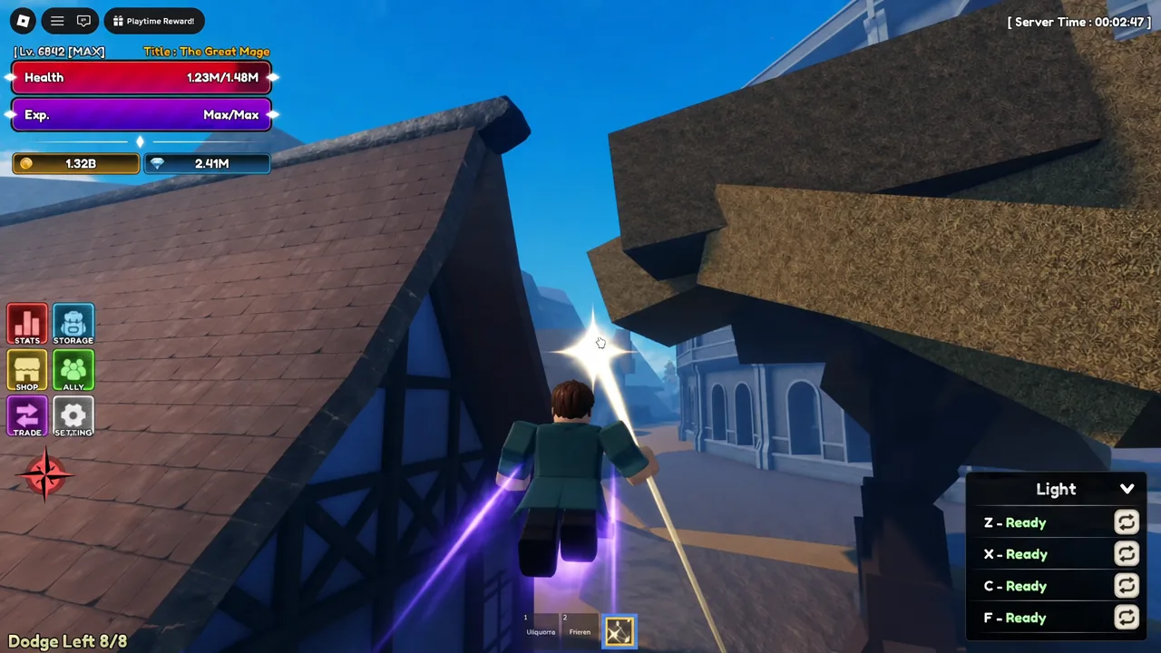 Flying back across Elysian Island with the Light ability keys showing as ready in the controls panel
