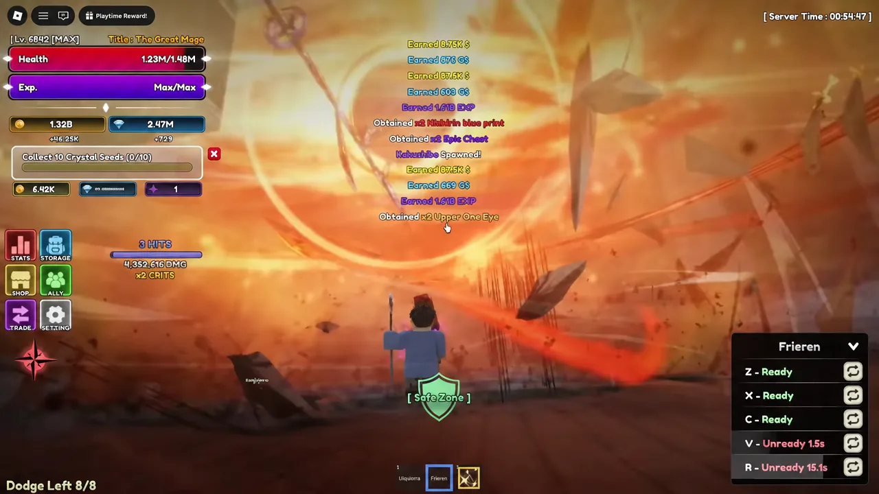 Item obtained notifications appearing while the player stands inside a marked Safe Zone during the seed run