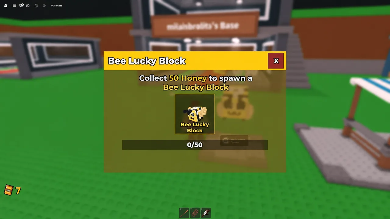 Bee Lucky Block shown in the menu with the 50 Honey requirement to spawn it