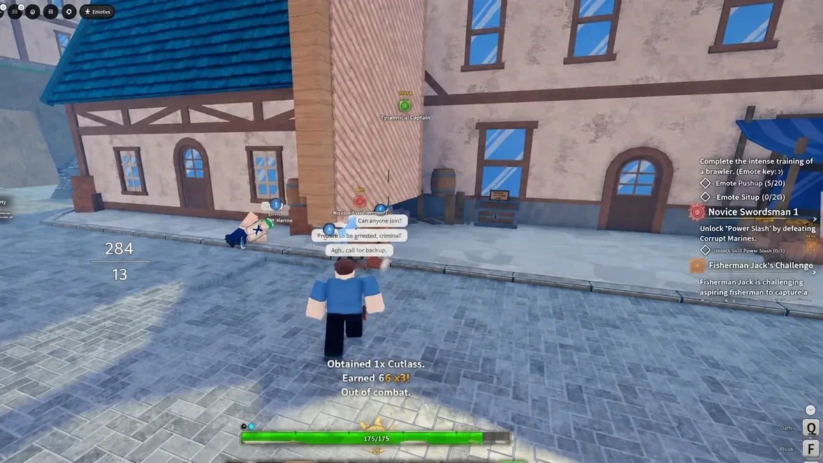 Picking up the Cutlass in Grand Blue with quest objectives and NPC dialogue on screen