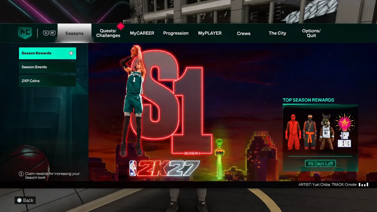 Seasons tab in the pause menu with Season Rewards highlighted