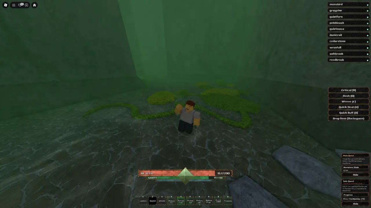 Player character in a cave passage with the sword hotbar slot equipped