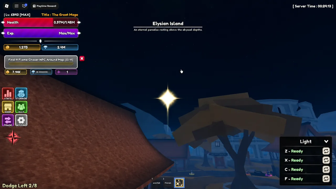 Elysian Island with the Light fruit equipped and its Z, X, C and F skills off cooldown