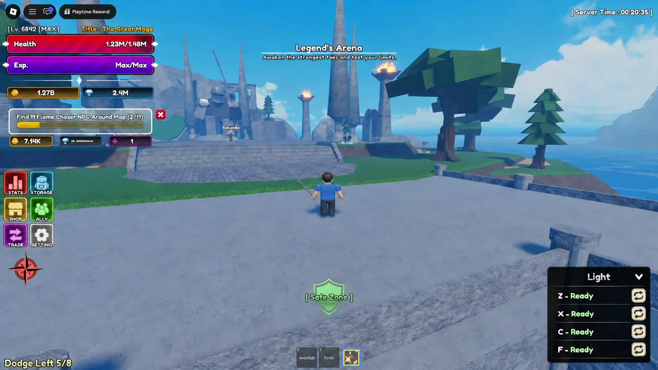 Legend's Arena safe zone with an active objective prompt shown on screen