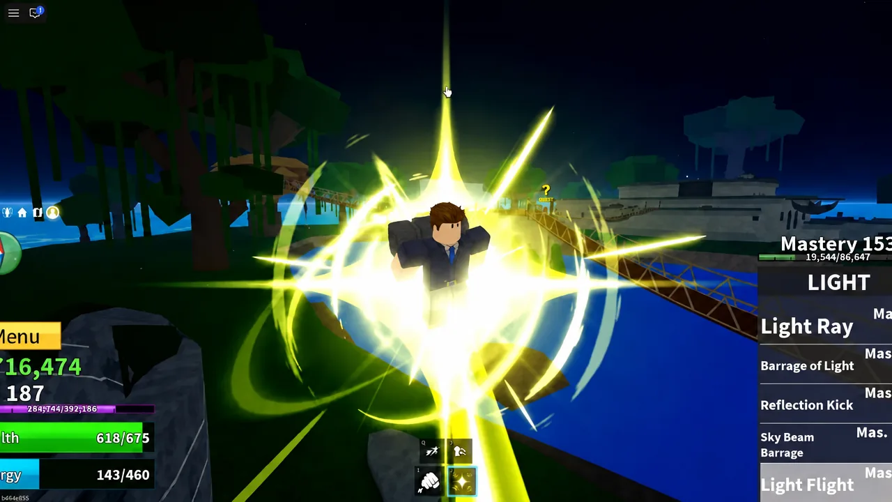 Player standing beside a jungle tree trunk with the green Saber puzzle button activated