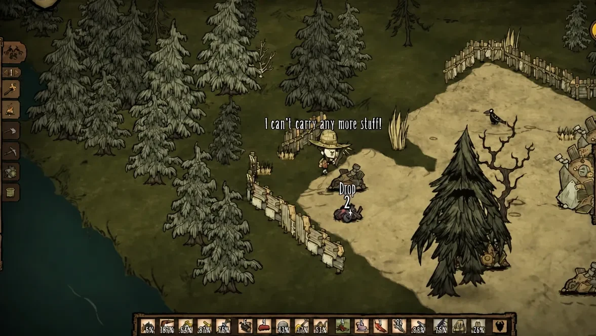 The Drop 2 prompt appearing on screen because the character's inventory is full
