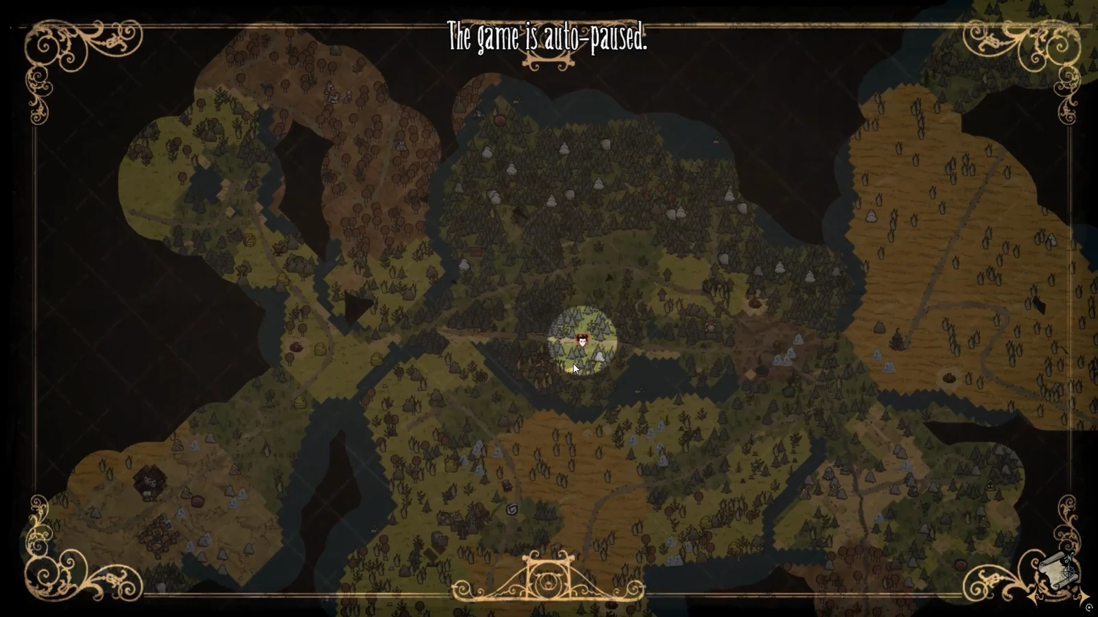 Paused world map showing a junk pile marker inside the fenced Junkyard area