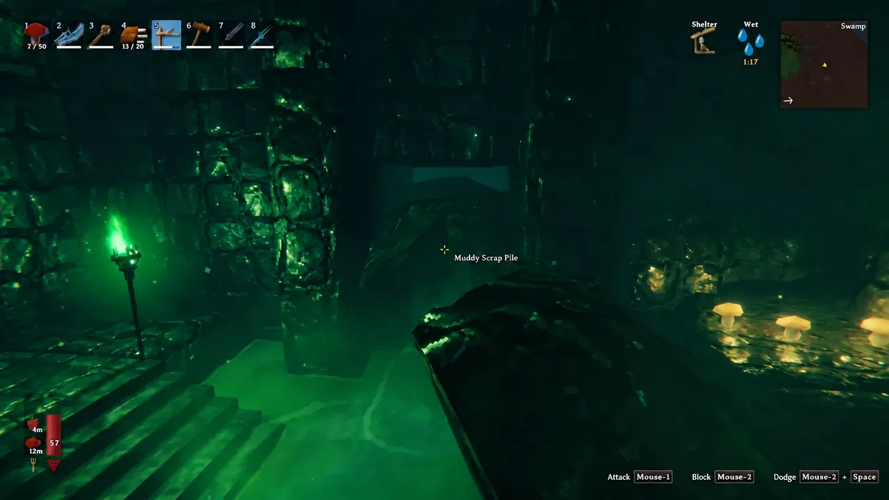 Crosshair hovering over a deposit with the Muddy Scrap Pile name shown on screen