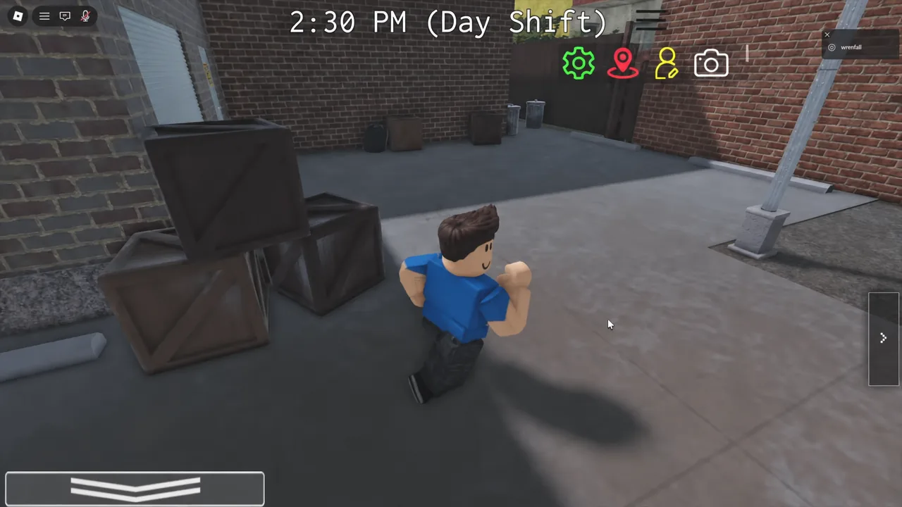 Player moving through the alley behind the pizzeria during the Day Shift