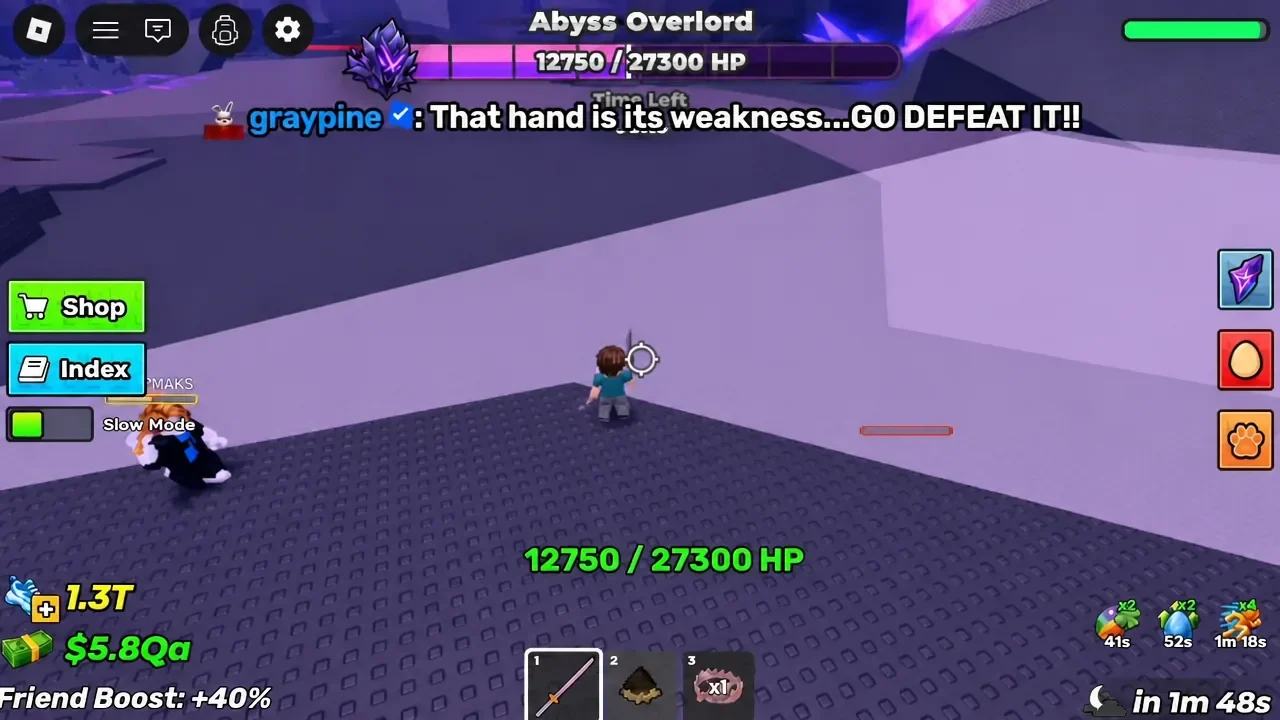 Crosshair on the Abyss Overlord with its health bar reading 12,750 of 27,300 HP