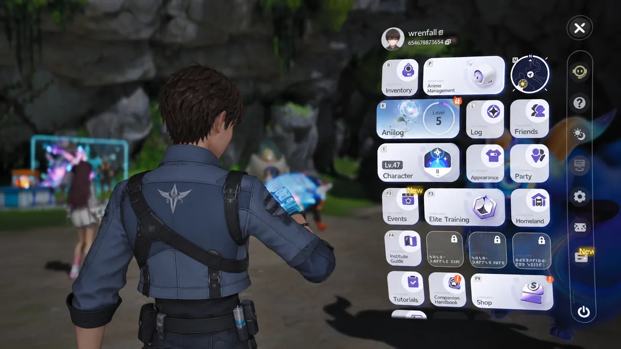 Aniimo main menu open with the Inventory button among the available options