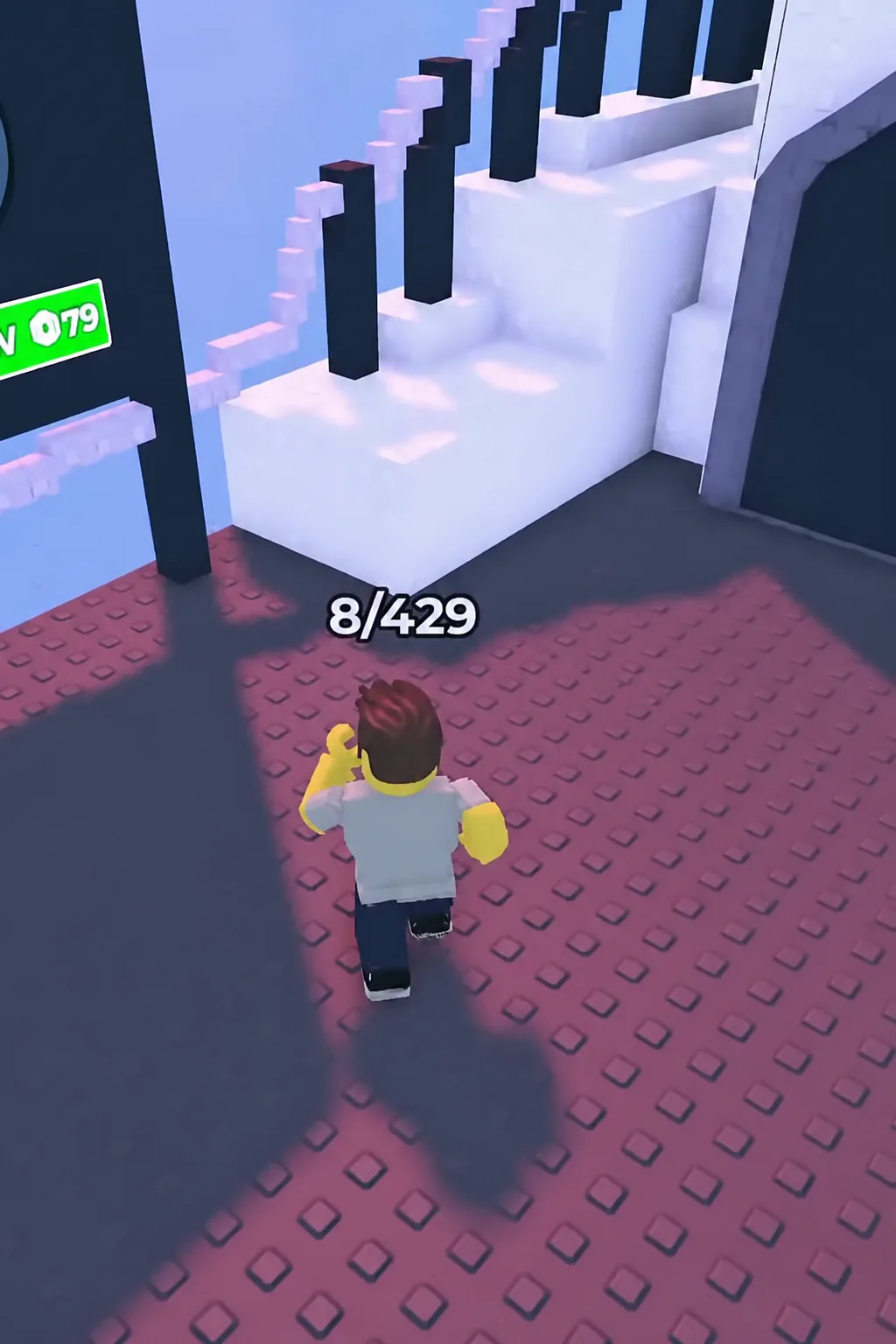 Avatar approaching black-and-white stepping obstacles with an 8/429 progress counter on screen