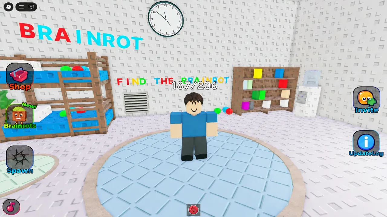 Player avatar inside the cluttered difference room while the collection counter tracks progress