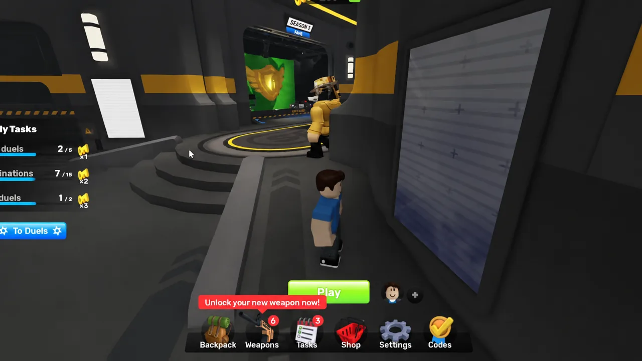 RIVALS lobby showing the Weapons tab highlighted for equipping a newly unlocked skin