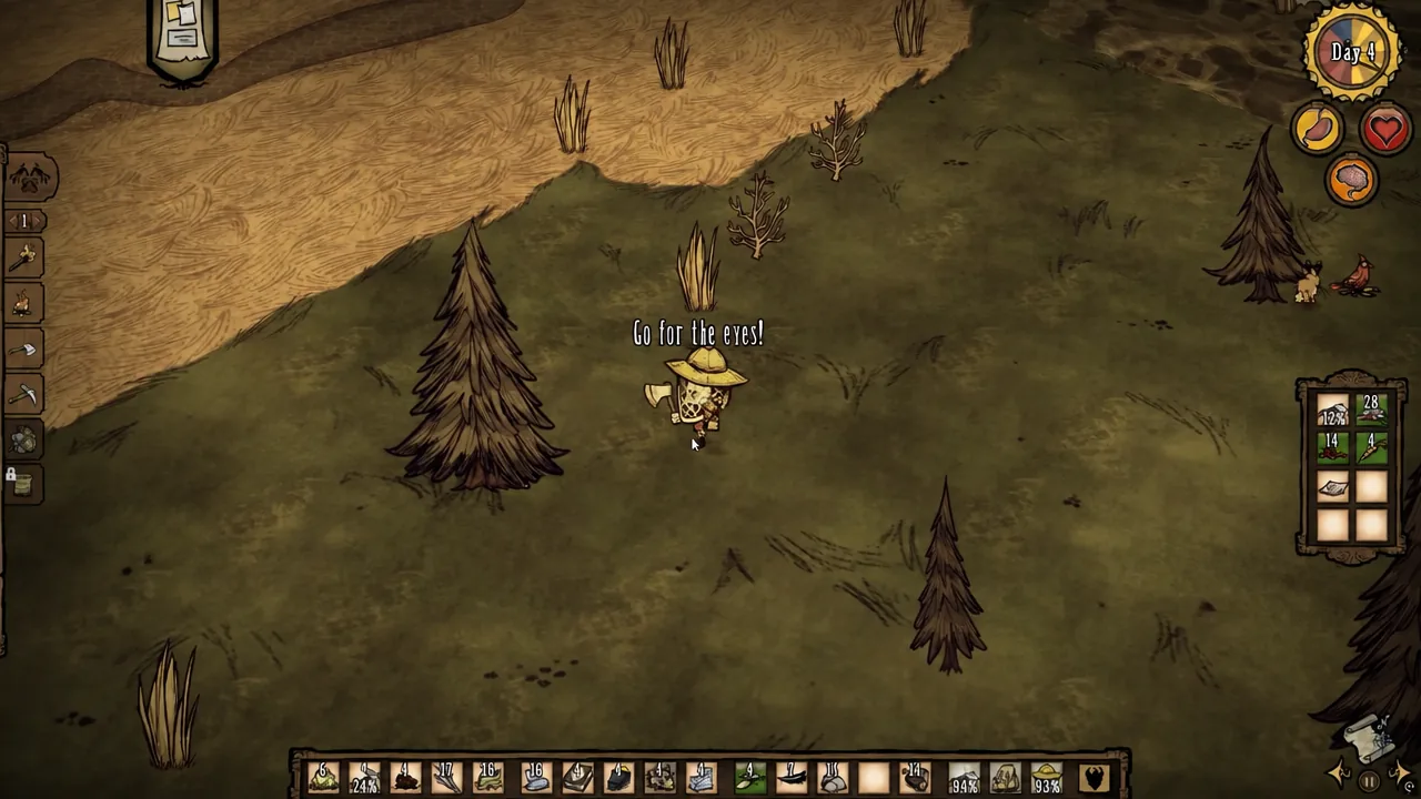 The survivor swinging an axe at a bee, with the dropped Stinger ready to collect