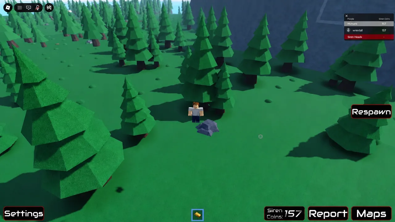 Player standing in the Outside forest area with the Respawn button highlighted on the HUD