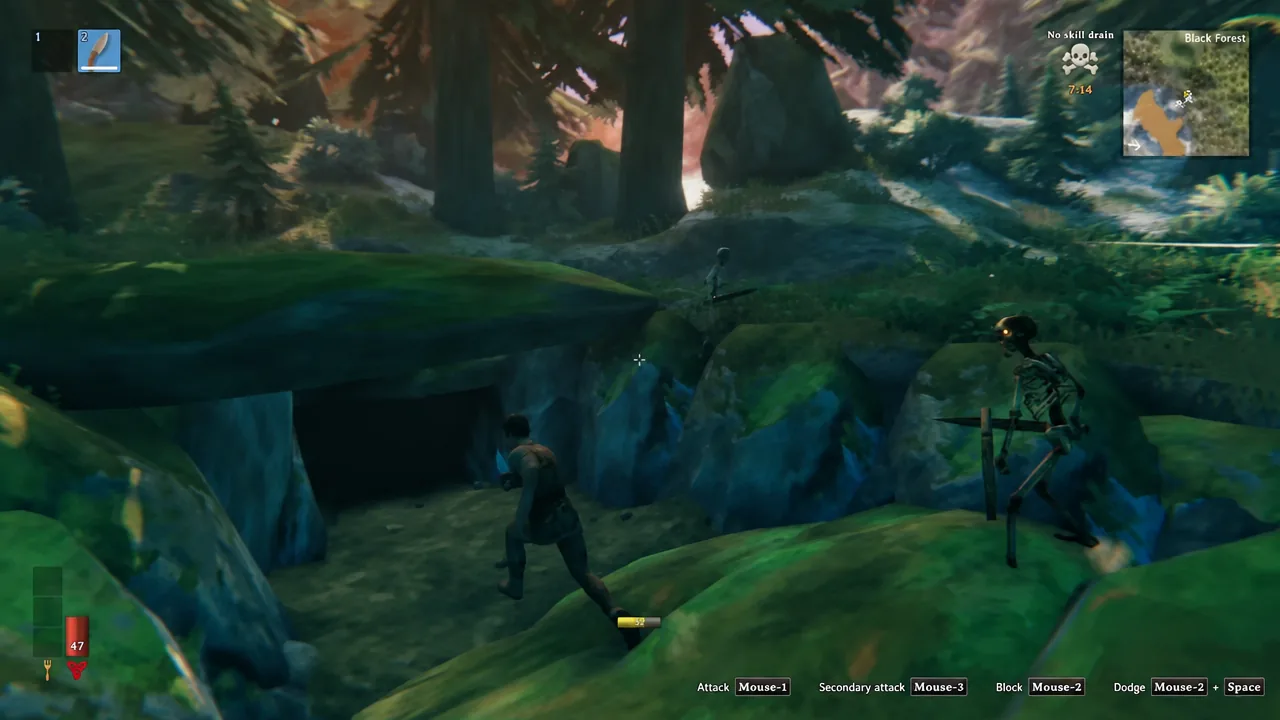 A skeleton guarding the Burial Chambers entrance, with the weapon slot selected on the hotbar.