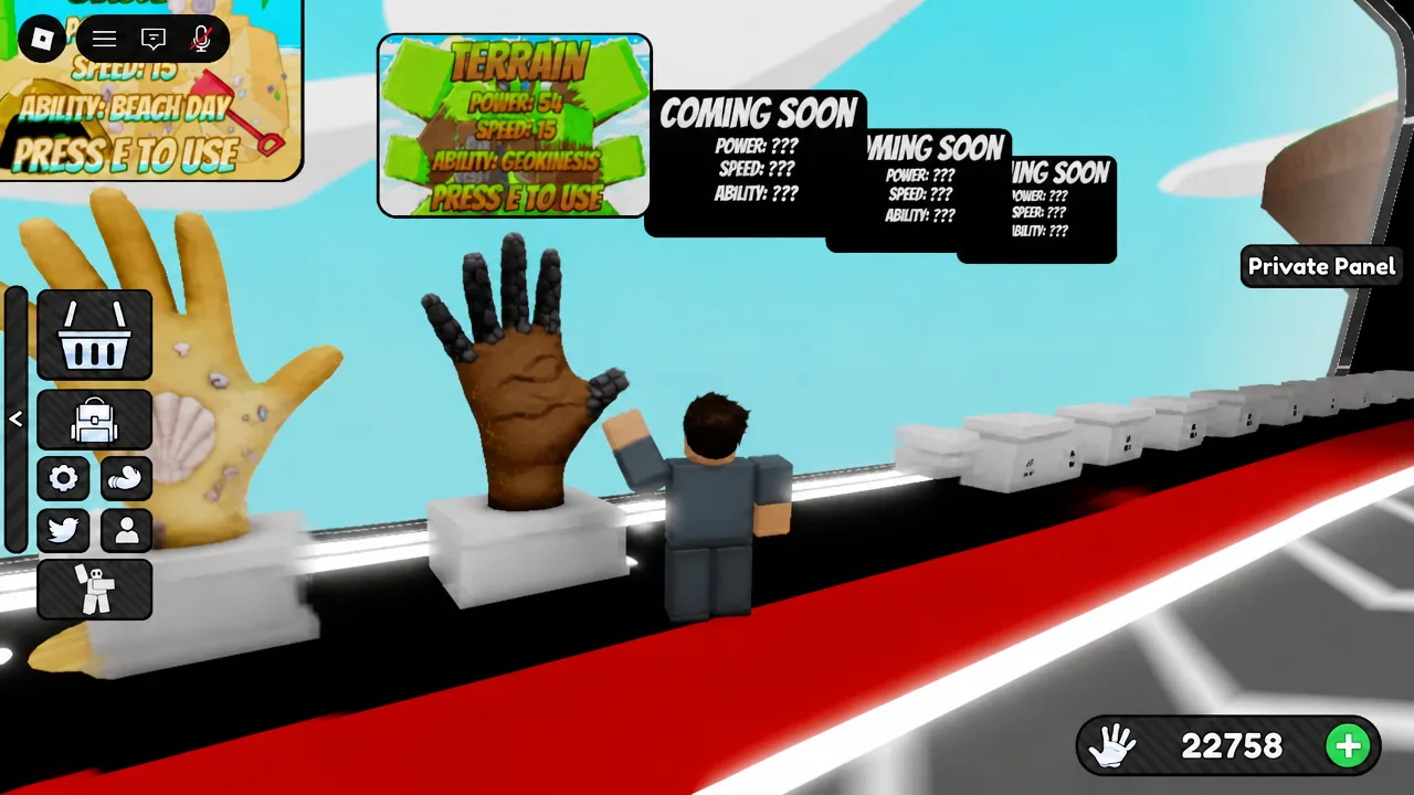 Terrain glove displayed on its stand in the Slap Battles lobby