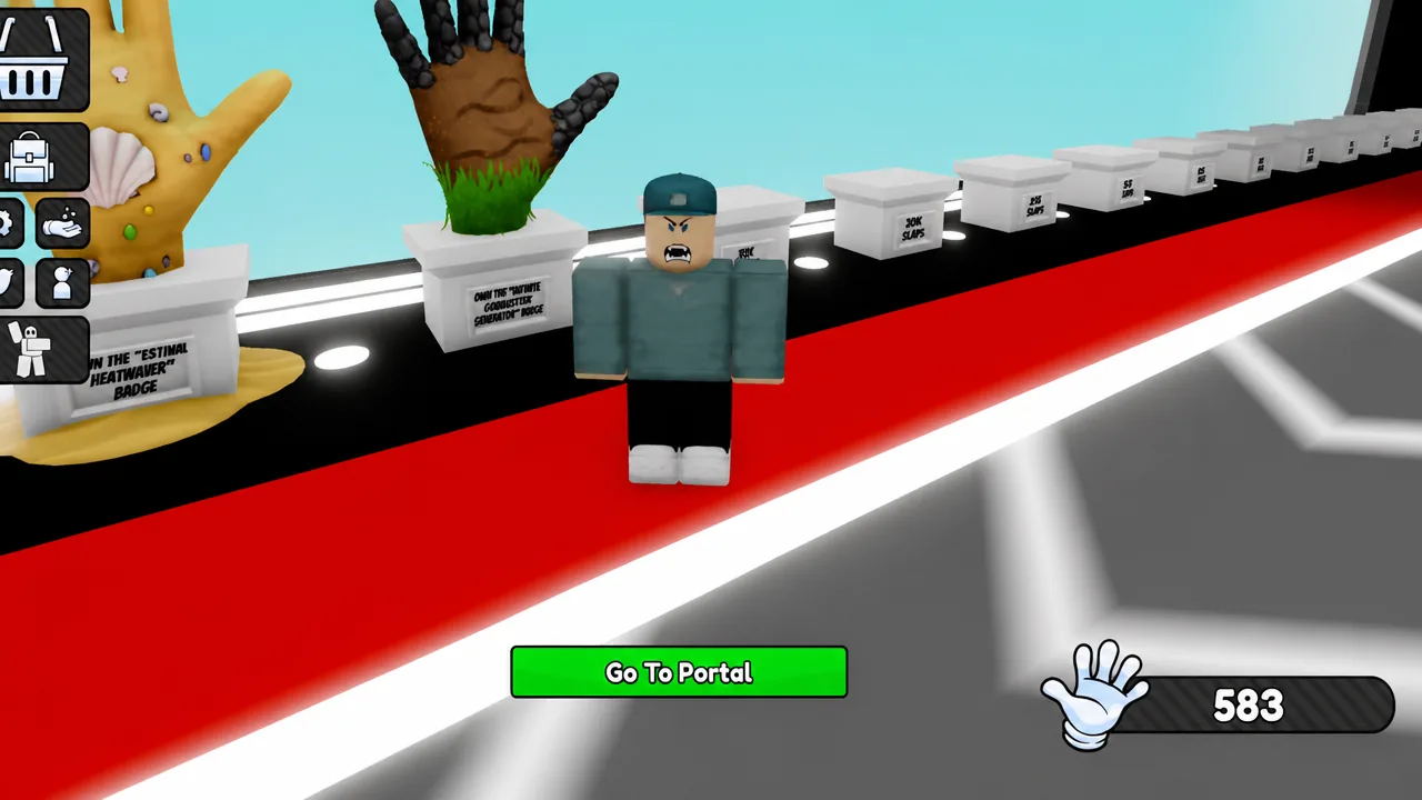 The Go To Portal button highlighted on screen before entering the Slap Battles arena
