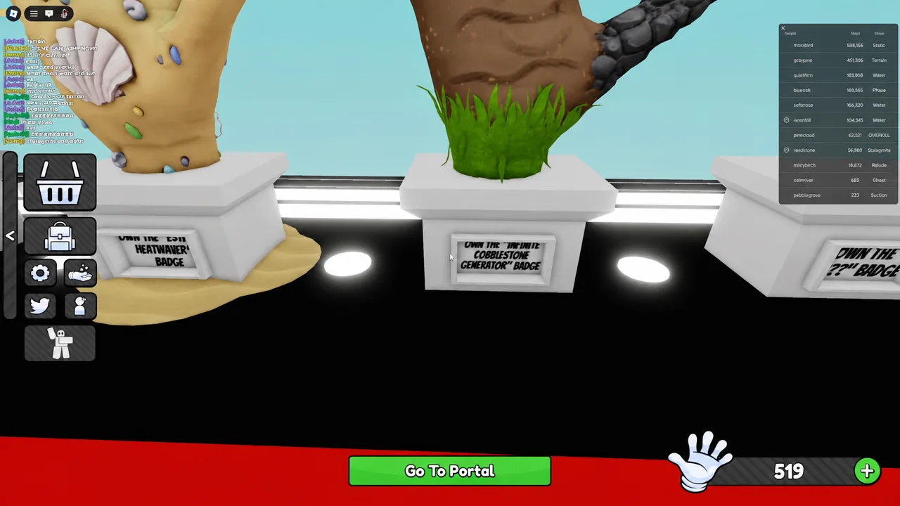 Badge screen in Slap Battles with the Go To Portal button highlighted