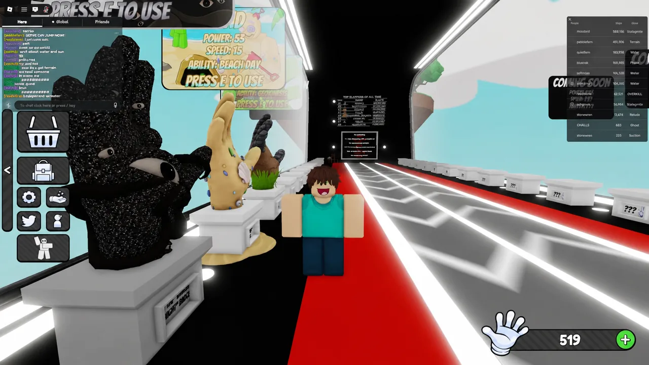 Slap Battles arena with players lined up before the cobblestone attempt