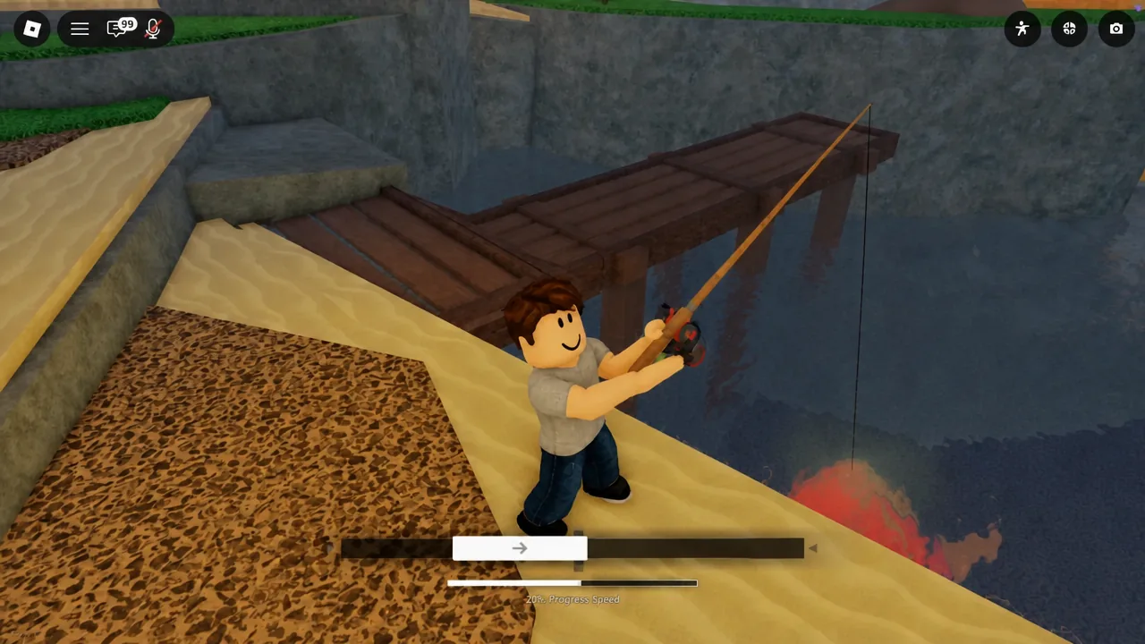Fishing progress bar filling as the player character reels in a fish