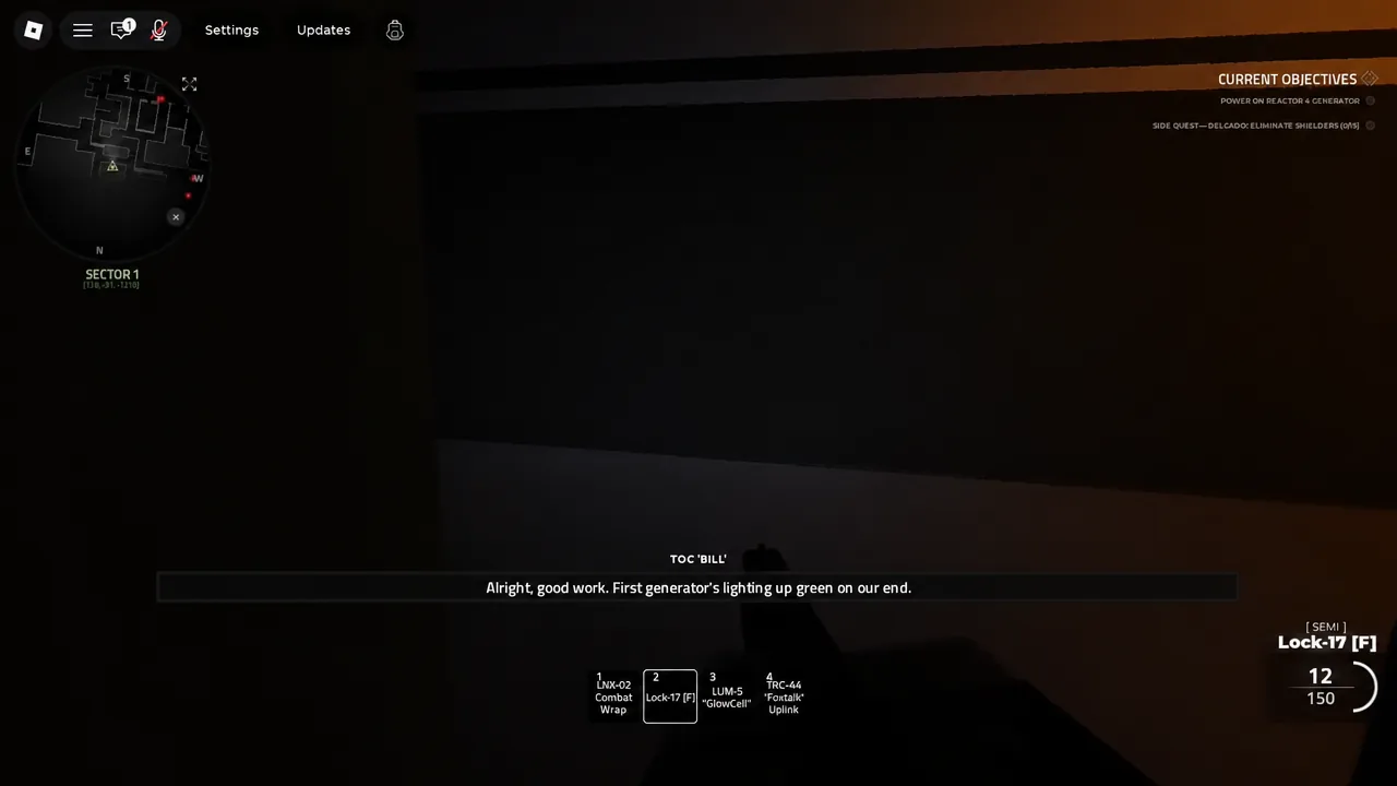 Objective tracker showing the Reactor 4 generator task as the first generator powers up