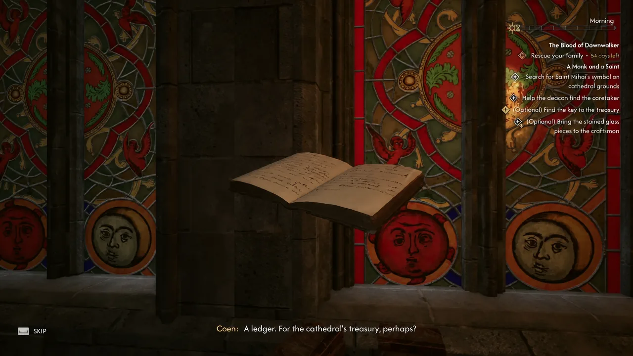 The Treasury Ledger open on the desk with the find the key to the treasury objective tracked