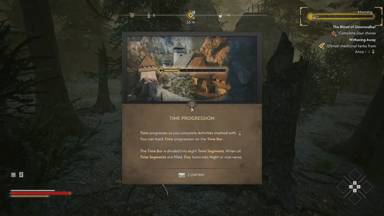 Time Progression tutorial overlay explaining the time bar and its segments