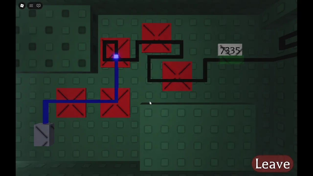 Circuit board routing a blue wire past red blocks toward the 7335 code endpoint
