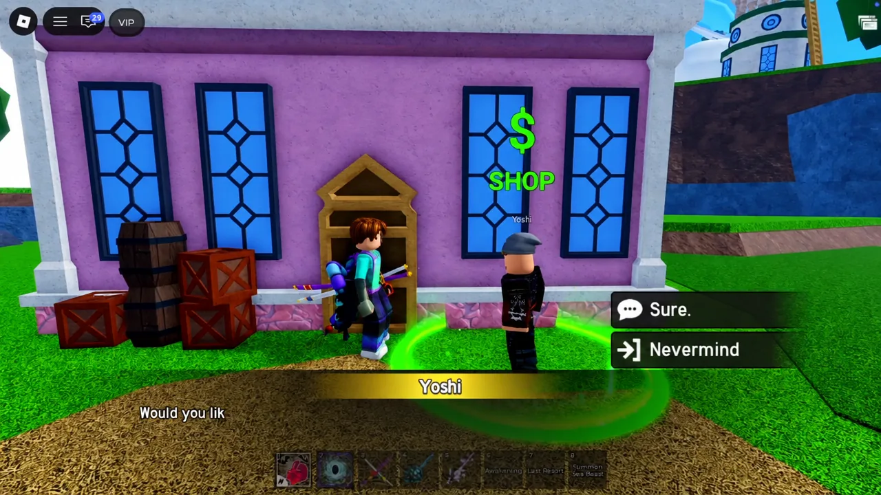 Yoshi's shop dialogue offering the Tomoe Ring for 500,000 with the Sure button ready to press