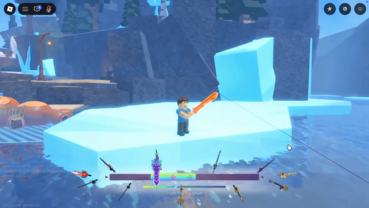 Central progress meter highlighted during the reeling minigame in Fisch