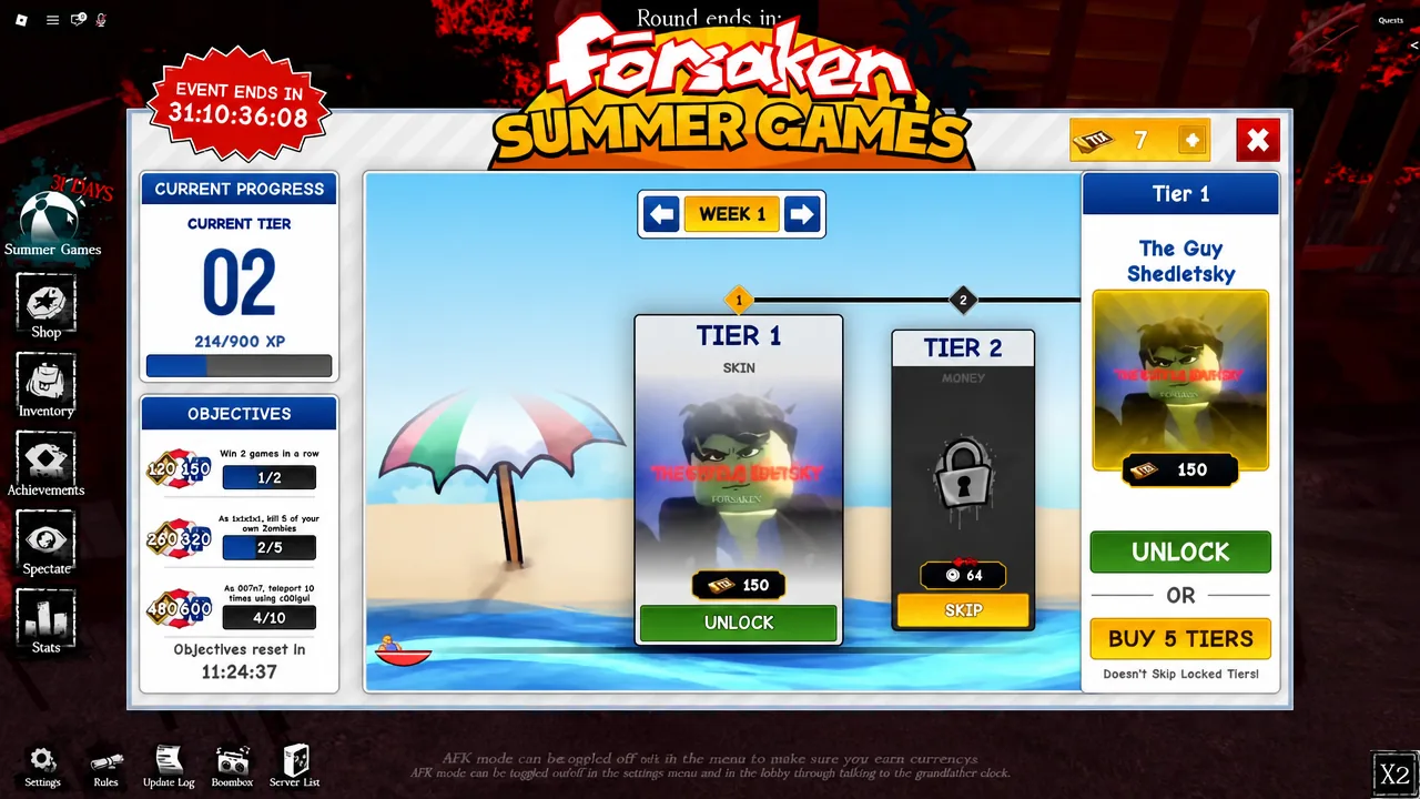 Summer Games menu in the Forsaken lobby listing the current daily objectives