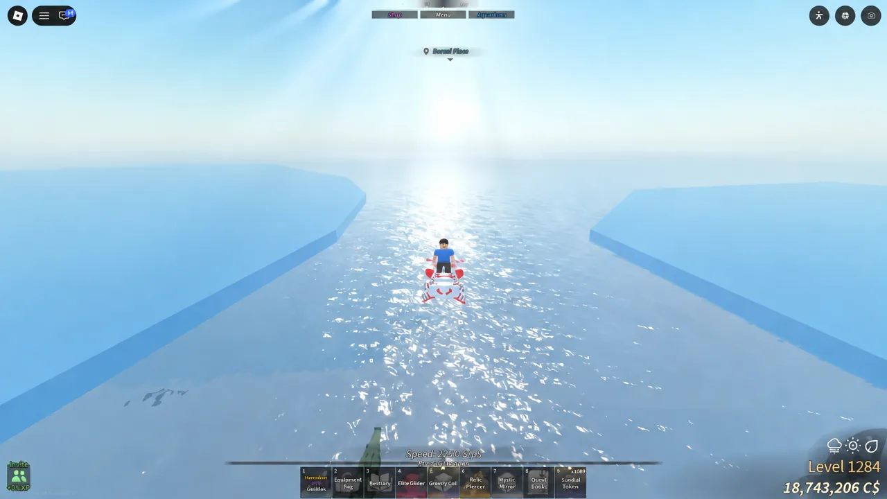 Crossing the open ocean toward the snowy Boreal Pines island