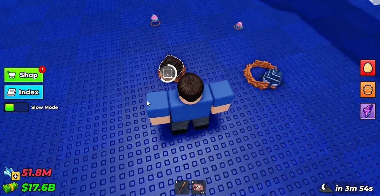 Avatar next to a nest with the highlighted E interaction prompt on screen