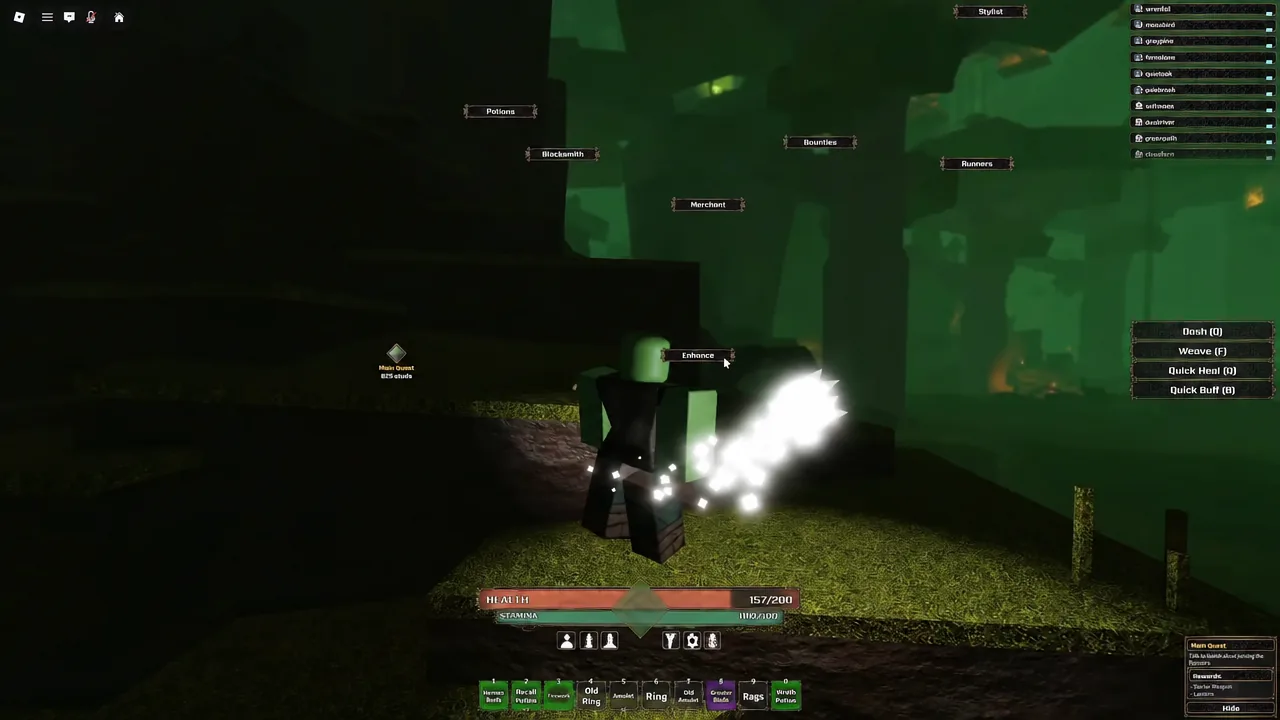 A glowing chest in the misty forest with the open prompt available to the player