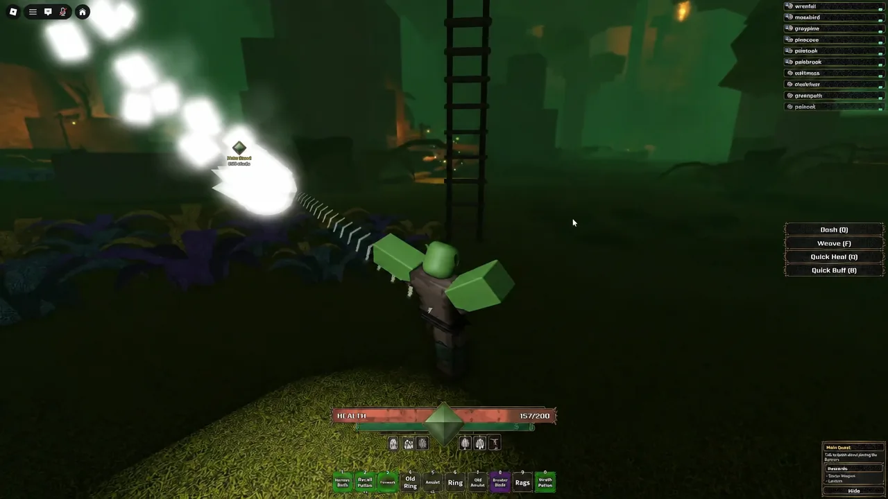 Player climbing toward a ladder with the Main Quest tracker still shown on the HUD