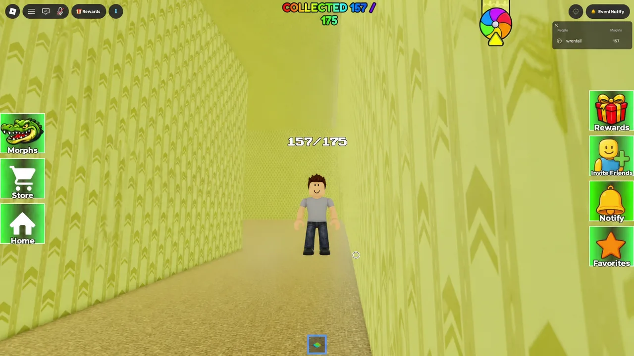 Searching the maze corridors with the bottom-center item slot highlighted and 157 of 175 collected
