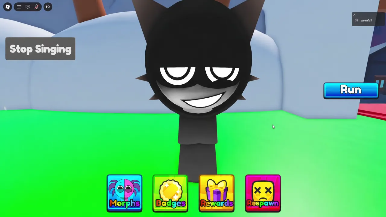 The Stop Singing button on screen while the equipped morph performs its singing animation