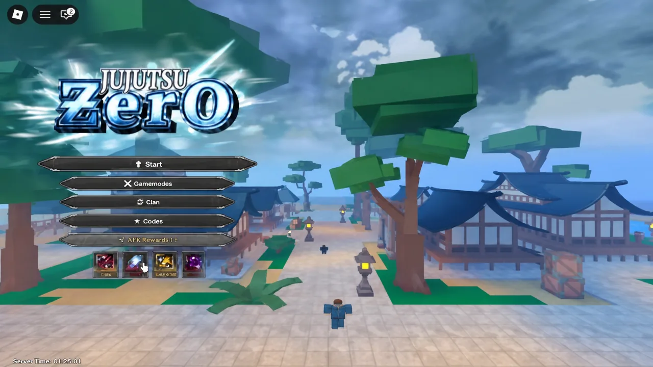 Jujutsu Zero main menu with the cursor over the AFK Rewards entry point
