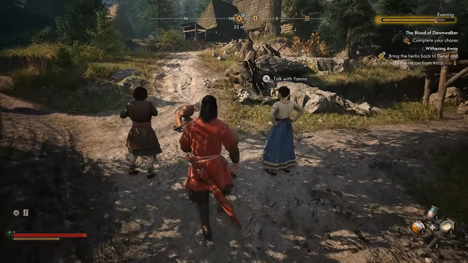 Gameplay prompt reading X Talk with Yanna during the prologue escort