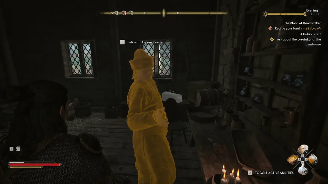 The highlighted Asylum Resident with the talk interaction prompt on screen