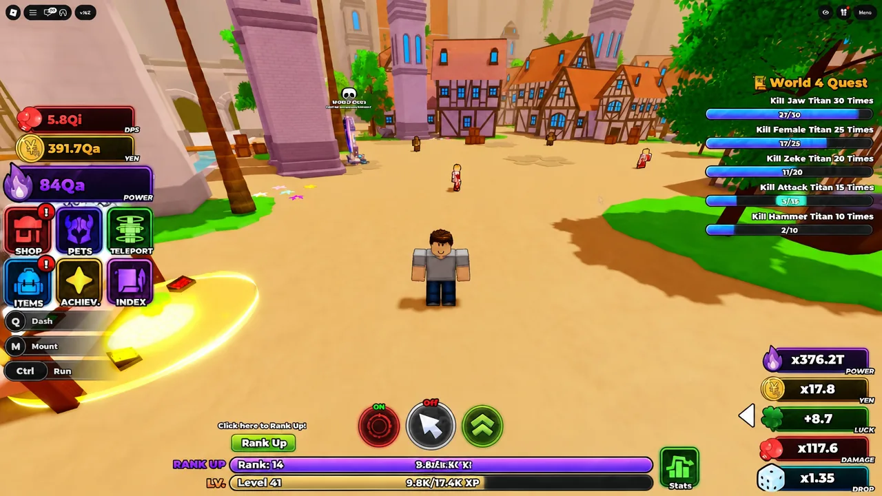 Main gameplay screen with the Rank Up button highlighted for the player to click