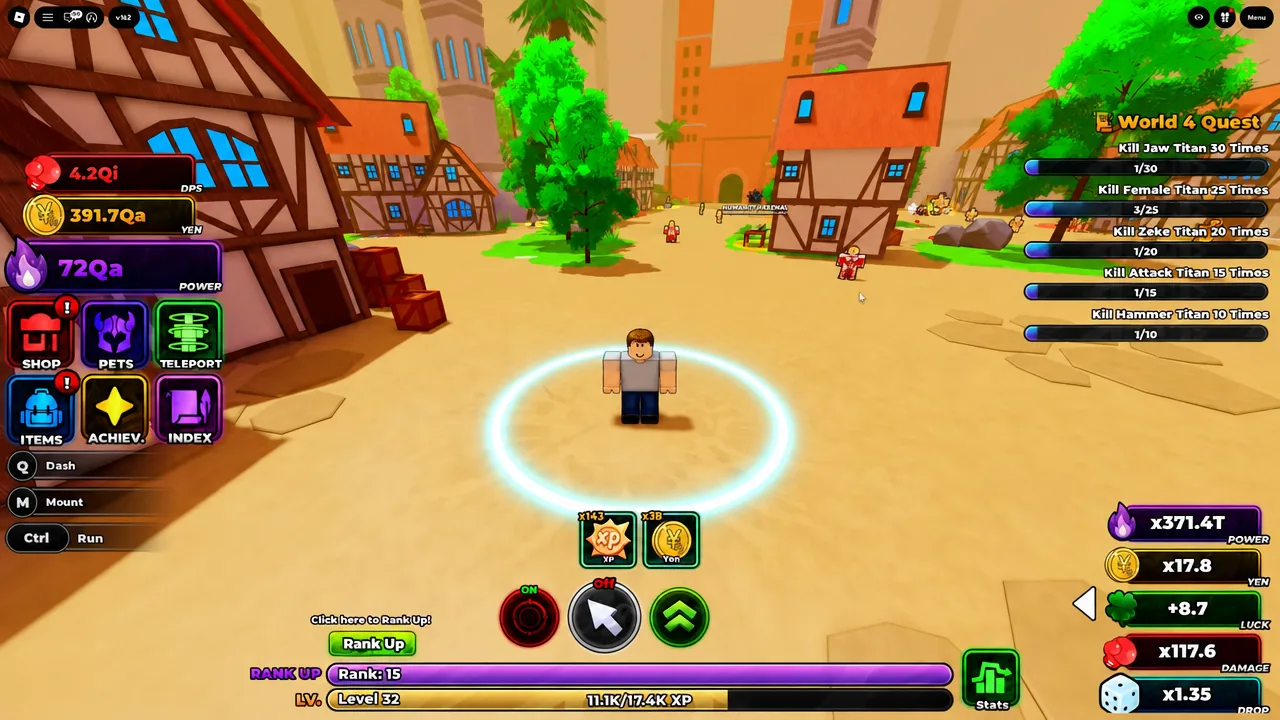 Green Rank Up button highlighted on the main gameplay screen during combat