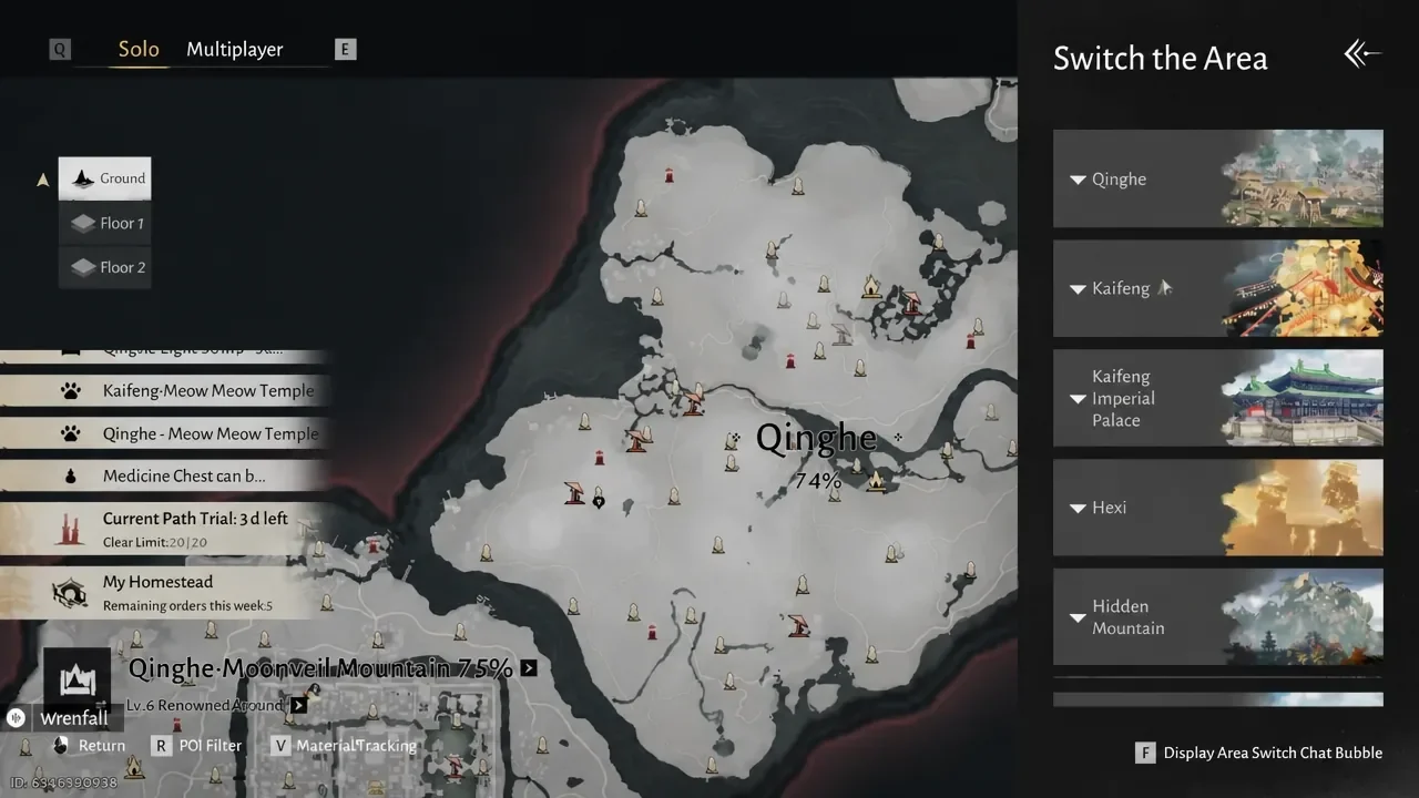 Switch the Area menu open with Qinghe selected