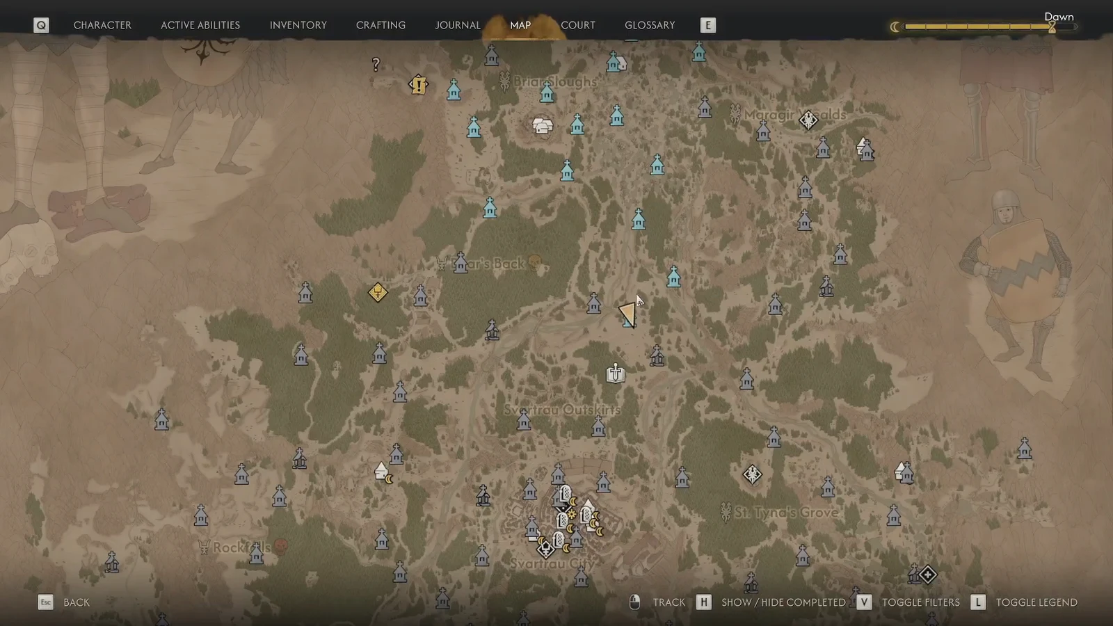 World map screen with shrine and travel markers scattered across the Valley.