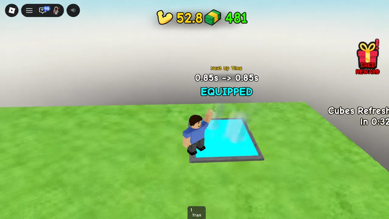 Push Up Time upgrade card showing a drop from 0.85 seconds to 0.72 seconds