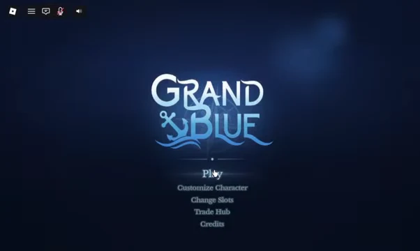 Grand Blue title screen with the Play option highlighted to start the game