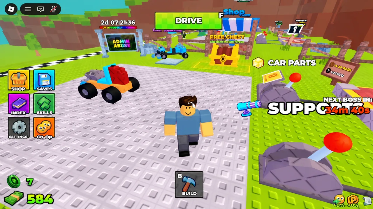 Build and Kill Zombies hub with the green DRIVE button above the garage